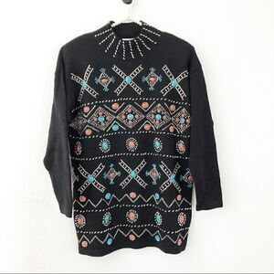 Vintage Studio C Collection Southwestern Western Black LongSleeve Sweater Medium